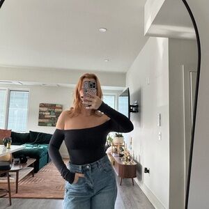 SKIMS Black Off-Shoulder Crop Top